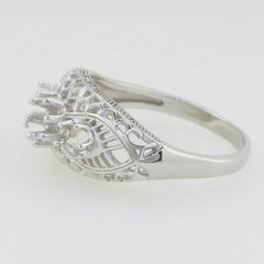 18K Gold Semi Mount Ring Setting Round RD 4x4 3x3mm 3 Stone Filigree Syzjewelry