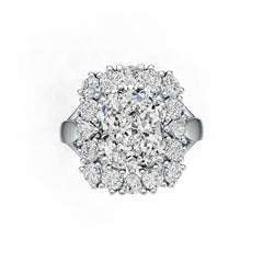 Platinum Semi Mount Ring Setting Cushion CU 11X9mm TRI 3X3mm RD 3mm DHJ