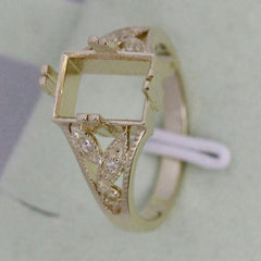 Art Nouveau Style Platinum Semi Mount Ring Setting Emerald OCT 10x8mm Diamond Accent Syzjewelry