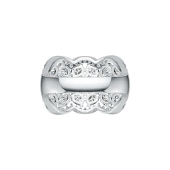 Platinum Scalloped Cocktail Ring with White Topaz or Moissanite Diamond Accent DHJ
