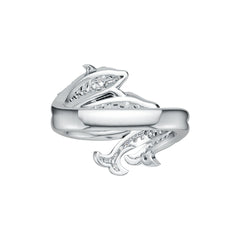 Sterling Silver Ring with White Topaz or Moissanite Dolphin Theme DHJ