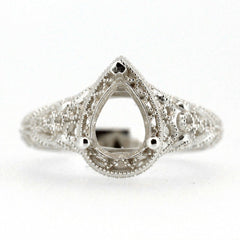 18K Gold Semi Mount Ring Setting Pear PE 8x6mm Art Deco Style Syzjewelry