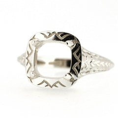 Art Deco Style Platinum Semi Mount Ring Setting Cushion CU 7x7mm Syzjewelry