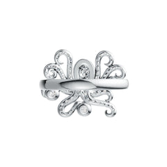 Sterling Silver Ring with White Topaz or Moissanite Octopus Theme DHJ
