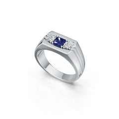 خاتم رجالي من الفضة الإسترلينية إعداد نصف جبل بحجر أميرة مربع 4.5×4.5 مم خاتم شريط بثلاثة أحجار بتثبيت قناة بيزل