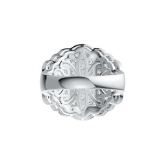 Platinum Cocktail Ring Scalloped with White Topaz or Moissanite Diamond Accent DHJ