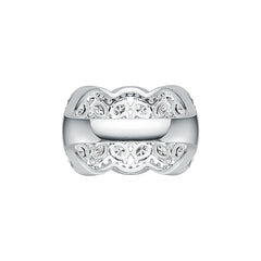 Sterling Silver Scalloped Cocktail Ring with White Topaz or Moissanite - Syzjewelry