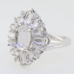 Platinum Semi Mount Ring Setting Cab Oval OV 9X7mm OV 5x3mm RD3x3 Floral Cluster Statement Ring DHJ