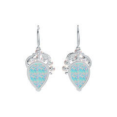 Platinum Semi Mount Earrings Setting Pear PE Cabochon 17x13mm RD 4X4mm RD 3X3mm DHJ