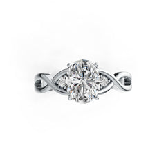 Platinum Semi Mount Ring Setting Oval OV 9X7mm Twist Shank Diamond Accent DHJ