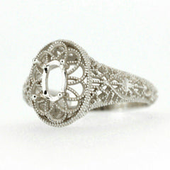 Art Deco Style Platinum Semi Mount Ring Setting Oval OV 6x4mm Syzjewelry