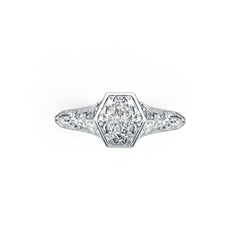 10K Gold Semi Mount Ring Setting Oval OV 6X4mm Art Deco Style Moissanite Accent DHJ