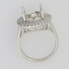 Platinum Semi Mount Ring Setting Oval OV 13x11mm Double Halo Diamond Accent Syzjewelry