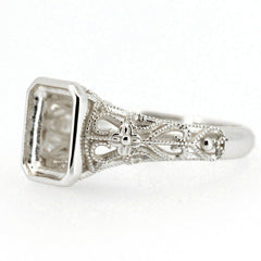 Art Deco Style 18K Gold Semi Mount Ring Setting Cushion OCT 9x7mm Full Bezel Syzjewelry