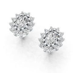 Platinum Semi Mount Earrings Setting Oval OV 7X5mm Halo Stud Diamond Accent DHJ
