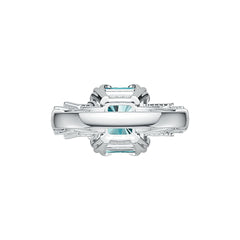 14K Gold Semi Mount Ring Setting Emerald OCT 12x10mm and SQ 6x6mm 3 Stone Ring Diamond Accent DHJ