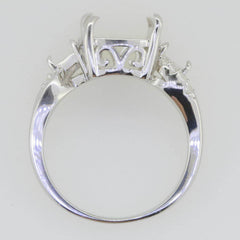 14K Gold Semi Mount Ring Setting Cushion CU 12X10mm Tri 4x4mm White Diamond Accent Syzjewelry