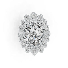 18K Gold Semi Mount Ring Setting Oval OV 16X12mm Flower Theme Diamond Accent DHJ