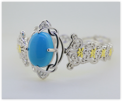 Platinum Semi Mount Bracelet Setting Oval OV 18X13mm Cabochon Filigree Art Nouveau Style Diamond Accent DHJ
