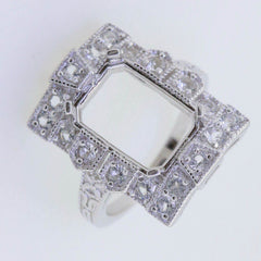 Sterling Silver Semi Mount Ring Setting Emerald OCT 14x10mm Art Deco Style - Syzjewelry