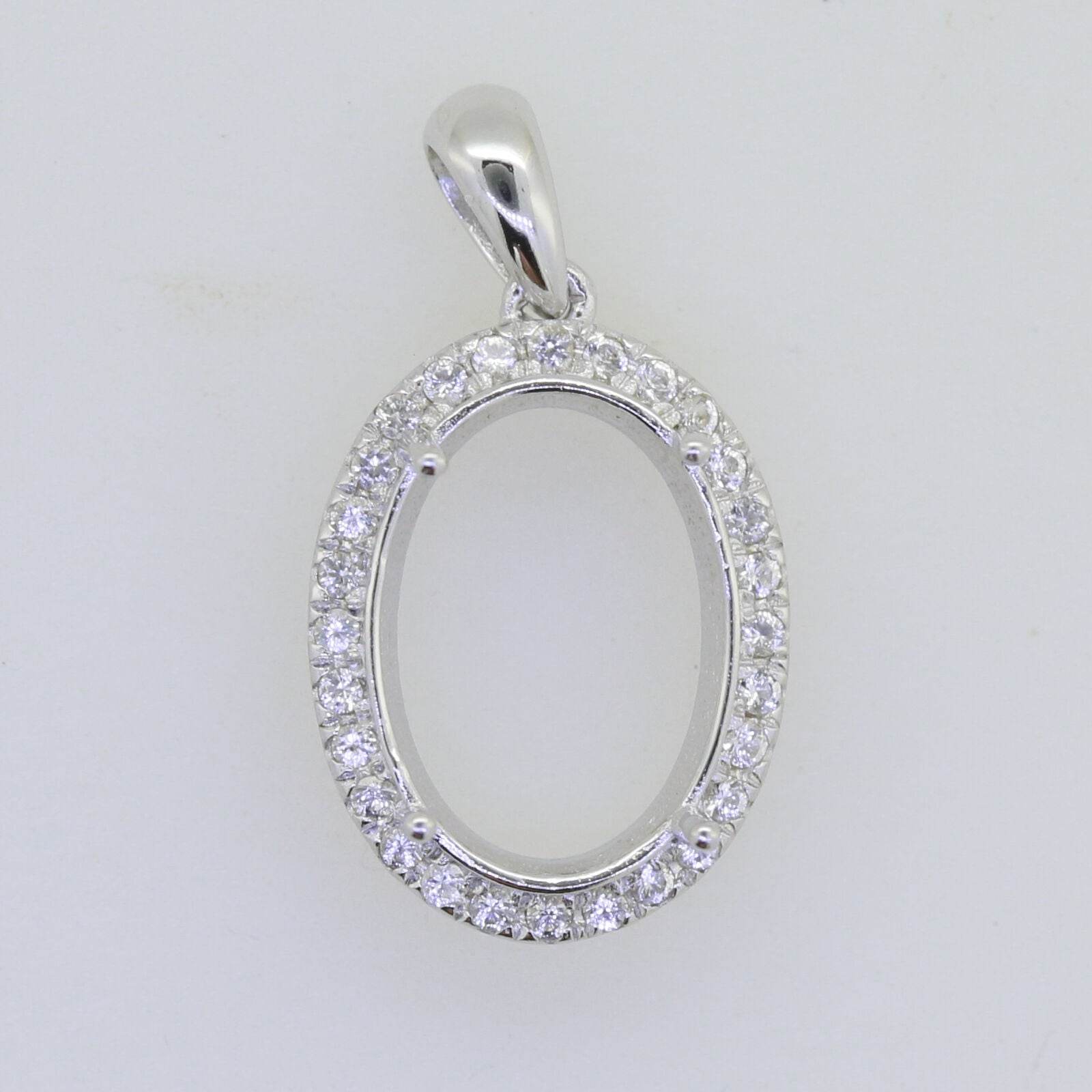 Sterling Silver Semi Mount Pendant Setting Oval OV 14x10mm Halo Topaz P753 - Syzjewelry