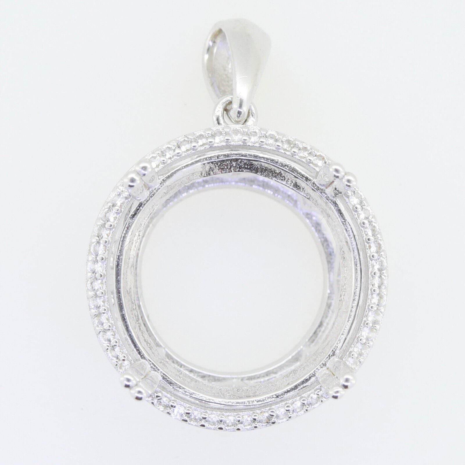 Sterling Silver Semi Mount Pendant Setting Round RD 25x25x17mm Halo Topaz - Syzjewelry