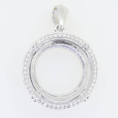 Sterling Silver Semi Mount Pendant Setting Round RD 25x25x17mm Halo Topaz - Syzjewelry