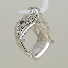 Sterling Silver Semi Mount Pendant Setting Cushion Cu 13x13mm Halo Diagonal - Syzjewelry
