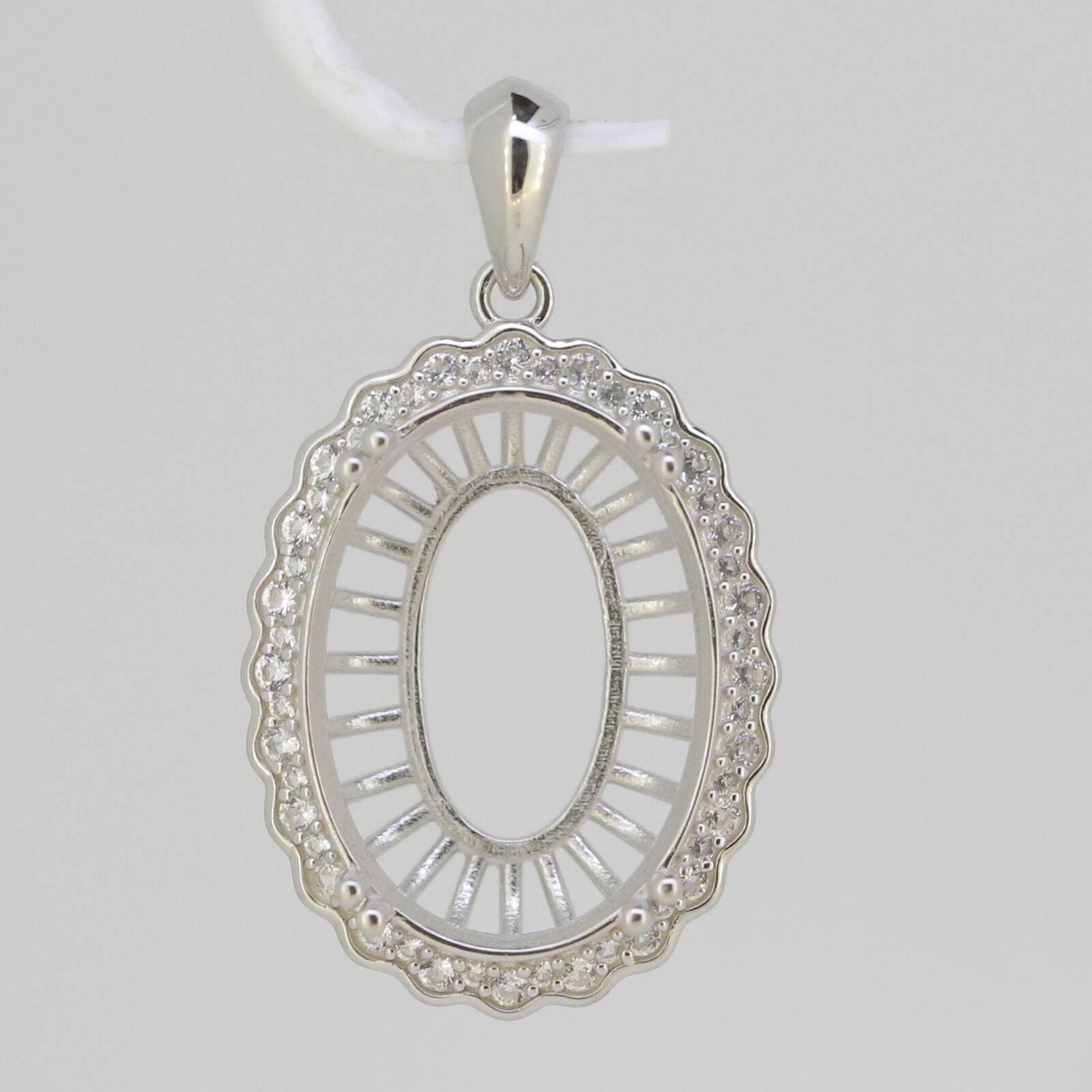 Sterling Silver Semi Mount Pendant Setting Oval OV 22x16mm Halo White - Syzjewelry