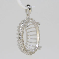 Sterling Silver Semi Mount Pendant Setting Oval OV 22x16mm Halo White - Syzjewelry
