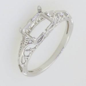 Sterling Silver Semi Mount Ring Setting Emerald OCT 8x6mm Art Deco Filigree - Syzjewelry