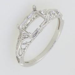 Sterling Silver Semi Mount Ring Setting Emerald OCT 8x6mm Art Deco Filigree - Syzjewelry