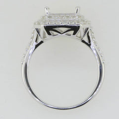 Sterling Silver Semi Mount Ring Setting Emerald OCT 10x8mm Double Halo - Syzjewelry