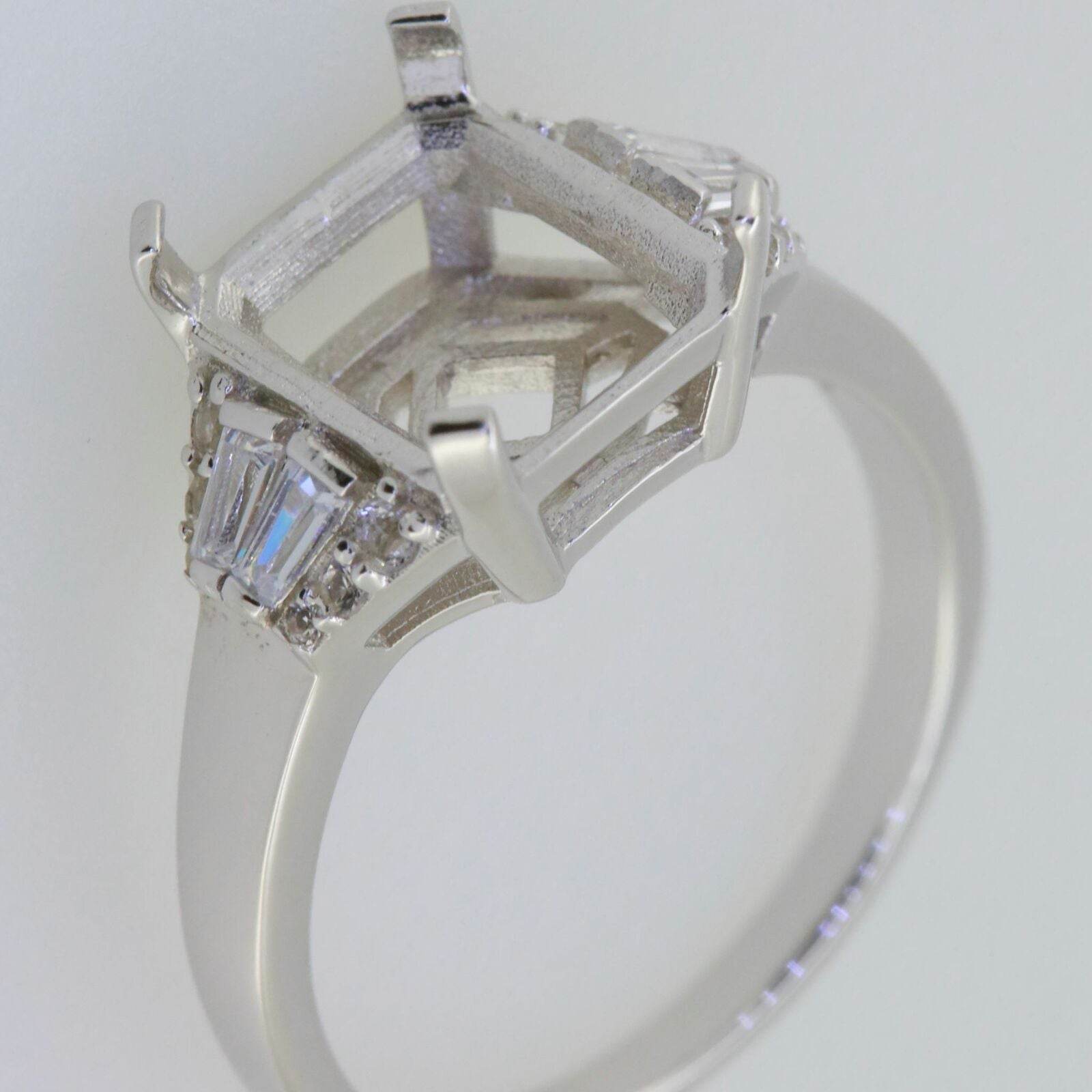 Sterling Silver Semi Mount Ring Setting Emerald OCT 11X9mm White Topaz - Syzjewelry