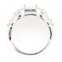 Sterling silver semi mount ring setting with crisscross swirl shank, designed for an emerald gemstone, size 8x6mm.