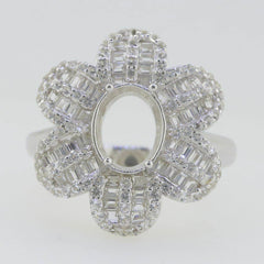 Sterling Silver Semi Mount Ring Setting OV 9X7mm Floral Design W/ Moissanite - Syzjewelry