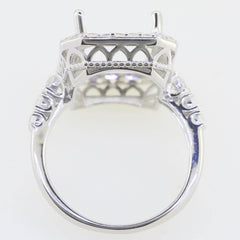 Sterling Silver Semi Mount Ring Setting Emerald OCT 14x10mm Halo White Topaz - Syzjewelry