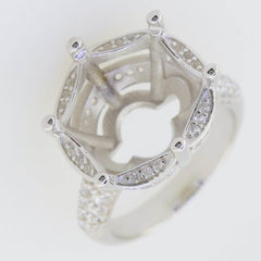Sterling Silver Semi Mount Ring Setting Hexagon Hex 15x15 Round RD 15x15mm Halo - Syzjewelry
