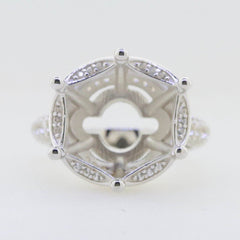 Sterling Silver Semi Mount Ring Setting Hexagon Hex 15x15 Round RD 15x15mm Halo - Syzjewelry
