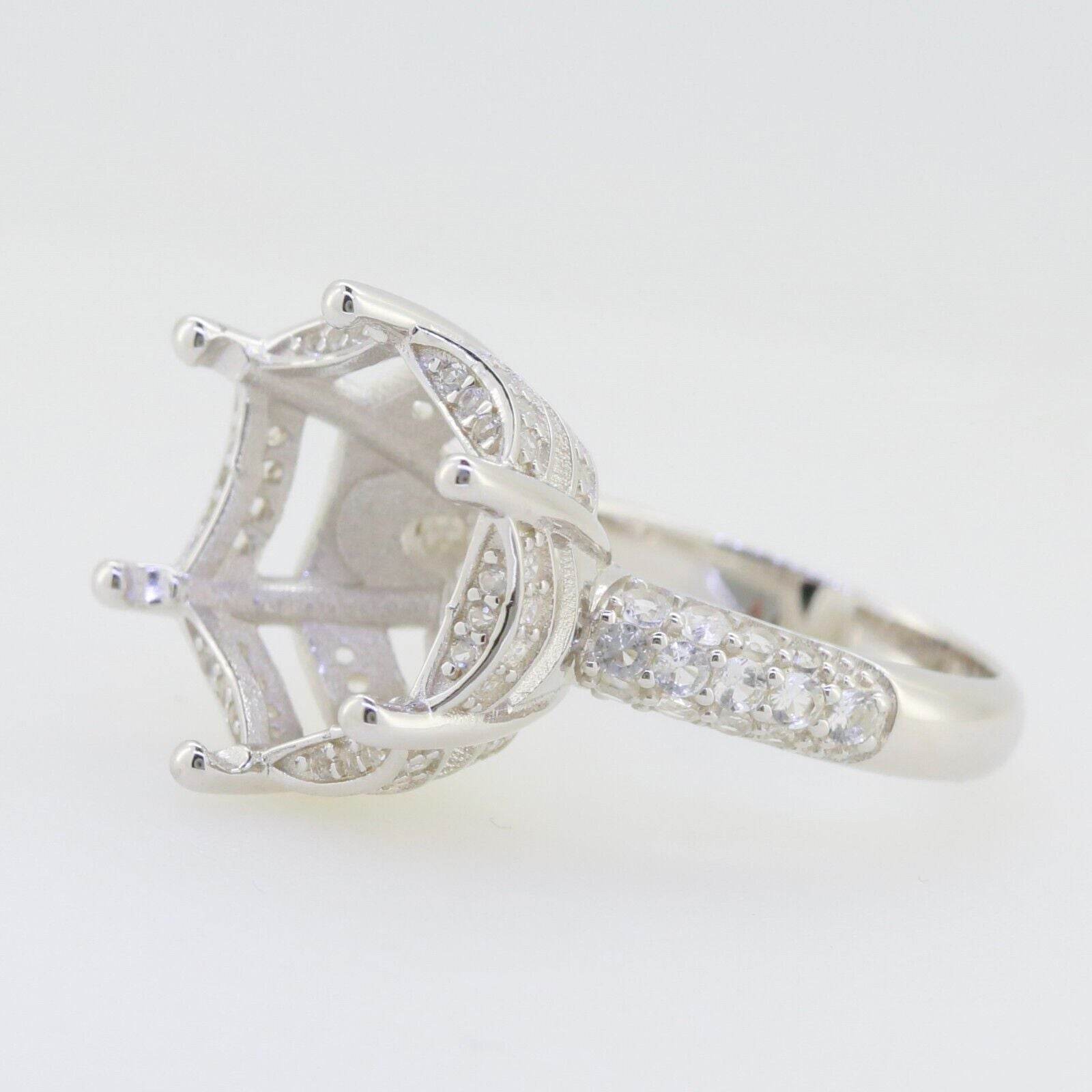 Sterling Silver Semi Mount Ring Setting Hexagon Hex 15x15 Round RD 15x15mm Halo - Syzjewelry