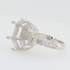 Sterling Silver Semi Mount Ring Setting Hexagon Hex 15x15 Round RD 15x15mm Halo - Syzjewelry