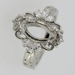 Sterling Silver Semi Mount Ring Setting Marquise MQ 14x7mm Fleur Di Lis - Syzjewelry