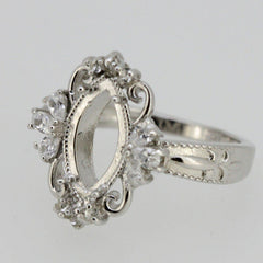 Sterling Silver Semi Mount Ring Setting Marquise MQ 14x7mm Fleur Di Lis - Syzjewelry
