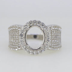 Sterling Silver Semi Mount Ring Setting OV 9x7mm Halo Cabochon White T Solid - Syzjewelry