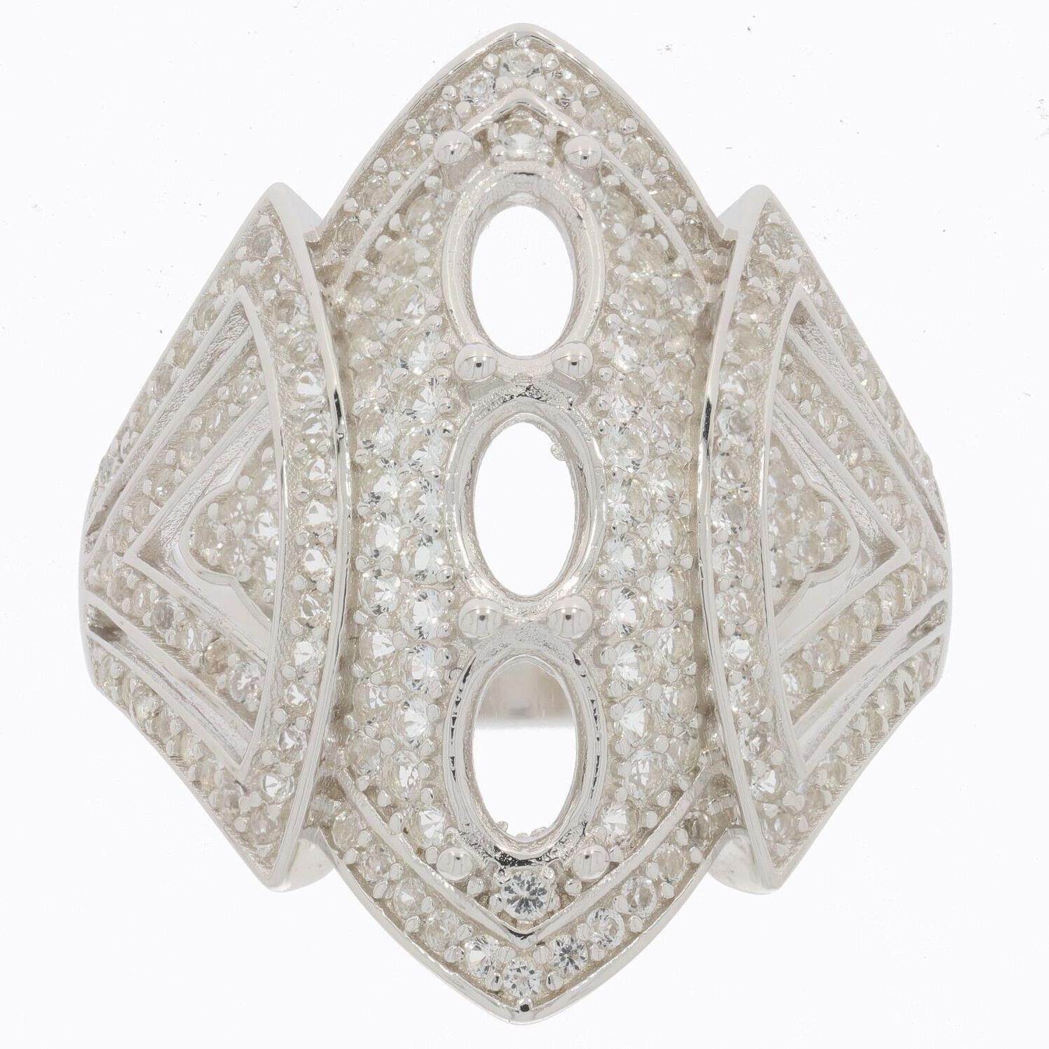Sterling Silver Semi Mount Ring Setting Oval OV 6X4mm 3 Stones - Syzjewelry