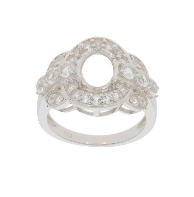 Sterling Silver Semi Mount Ring Setting OV 9x7mm Halo 2764 - Syzjewelry
