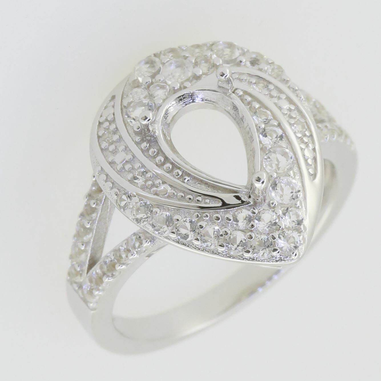 Sterling Silver Semi Mount Ring Setting Pear PE 9X6mmTopaz White Topaz - Syzjewelry