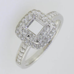 Sterling Silver Semi Mount Ring Setting Princess SQ 7x7mm Double Halo w/ White Topaz - Syzjewelry