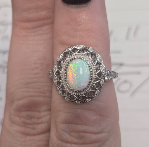 Platinum Semi Mount Ring Setting Oval OV 8x6mm Cabochon CVD Accents Prong Open Back Syz Jewelry