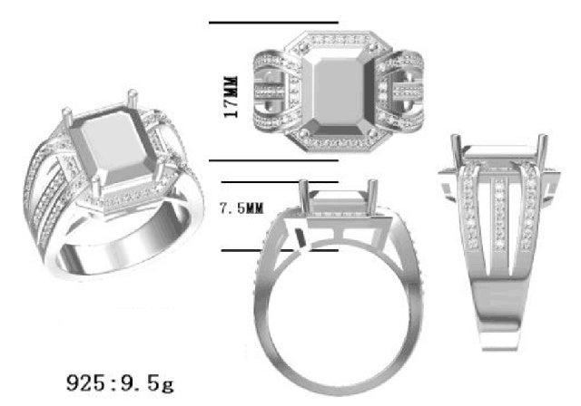 Halbmontierte Ringfassung aus Sterlingsilber, OCT, 12 x 10 mm, weißer Topas 